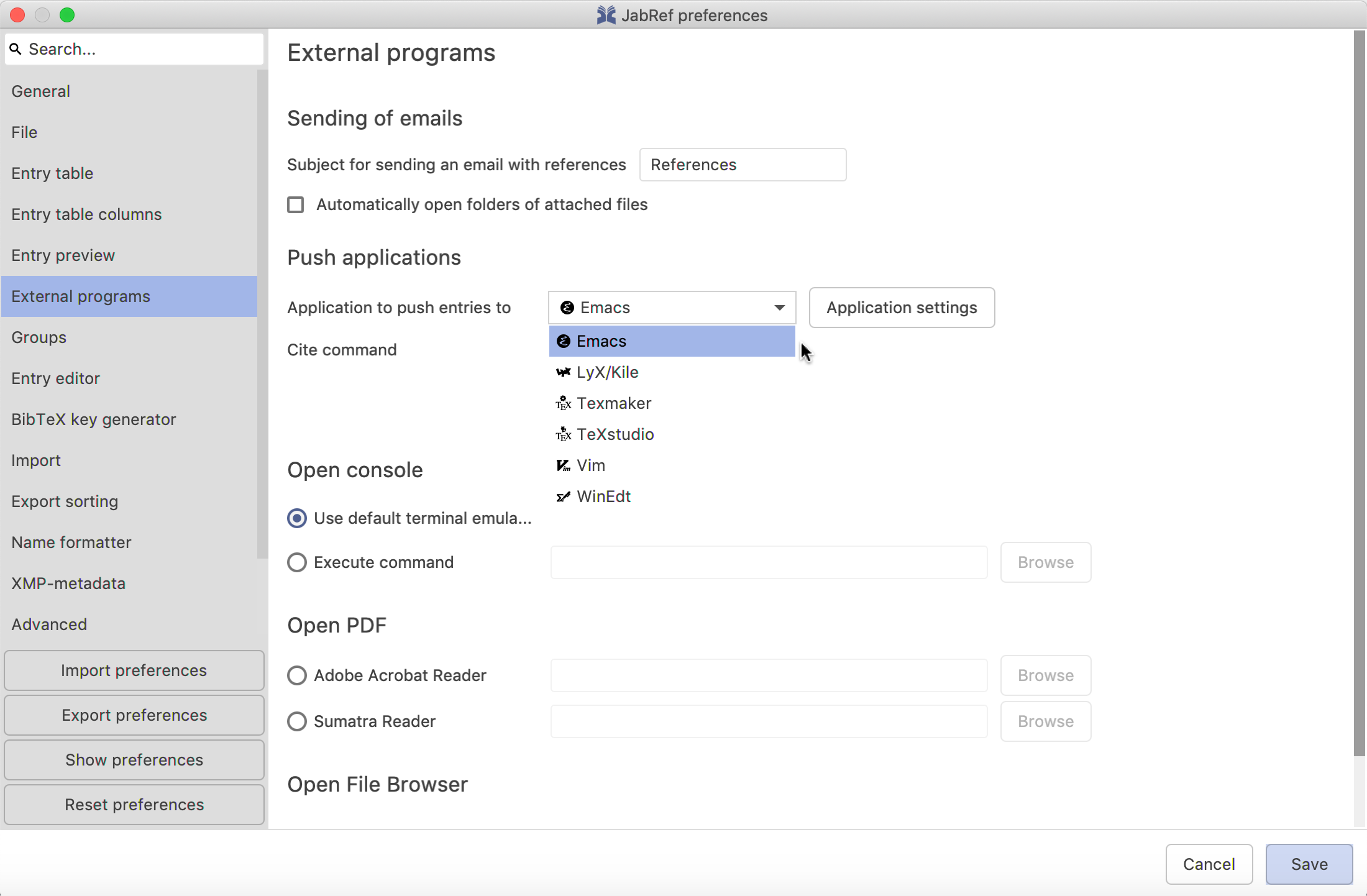 Pushing To External Editor Application Jabref